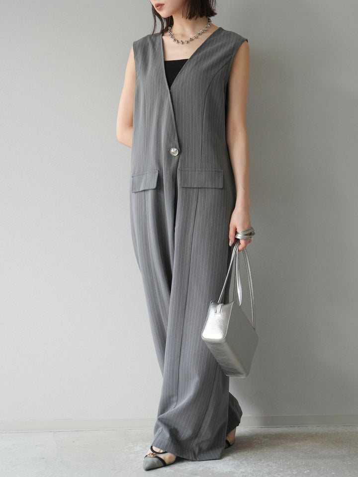 [予約]ストライプラップデザインオールインワン/グレー