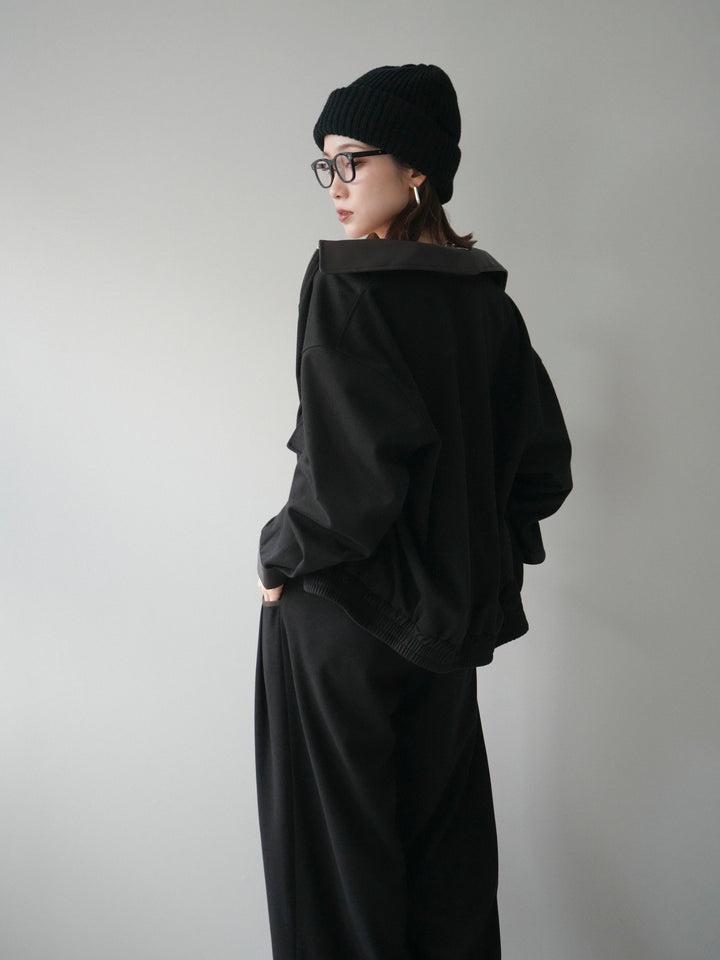 [予約]レザー襟配色パイピングブルゾン/black