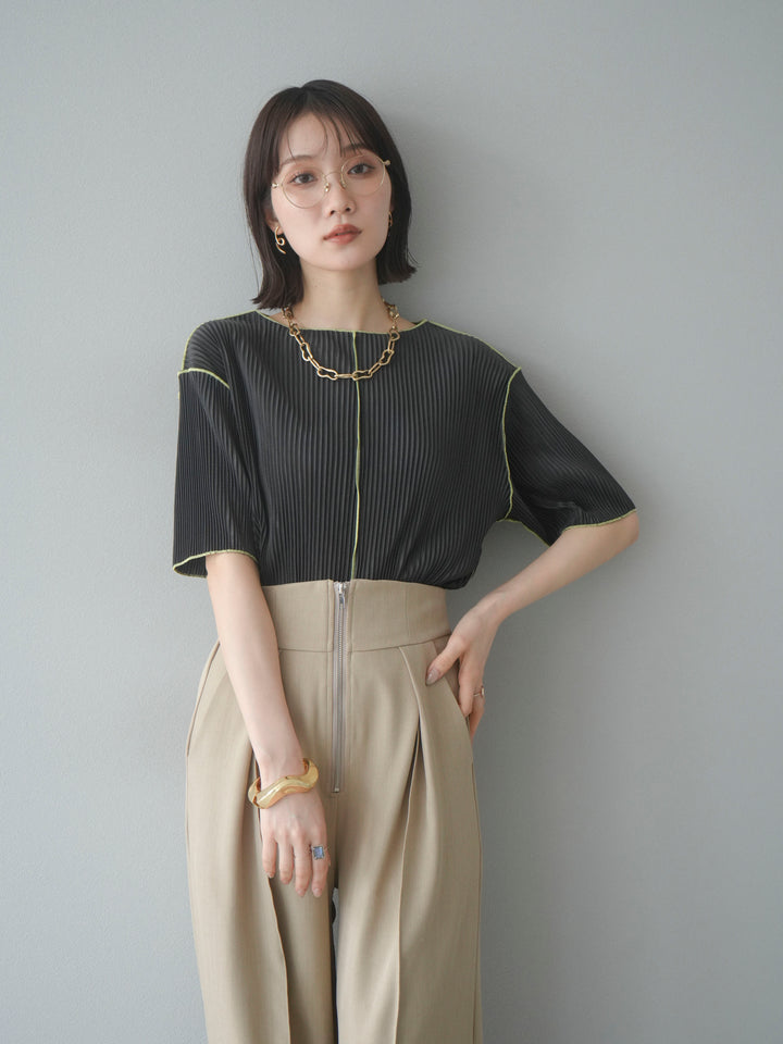 【SET】配色褶皺半袖上衣 + 配色褶皺半袖上衣 (2 件套)