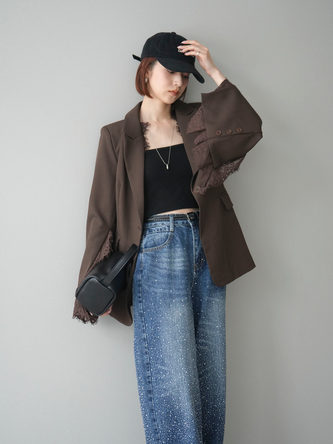 [SET]レースレイヤードスリットジャケット+選べるアクセセット(2set)