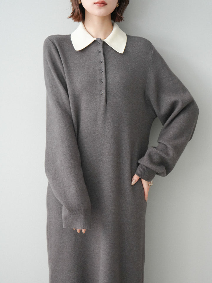 [SET]配色ポロニットワンピース+選べるアクセセット(2set)