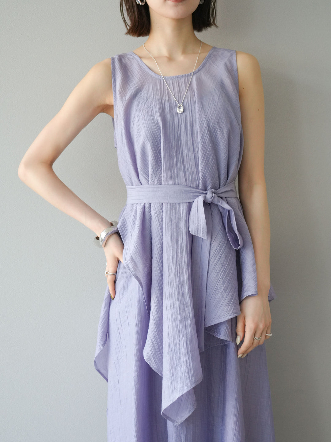 [SET]ワッシャーシアーアシメブラウス＆キャミワンピース+選べるアクセセット(2set)