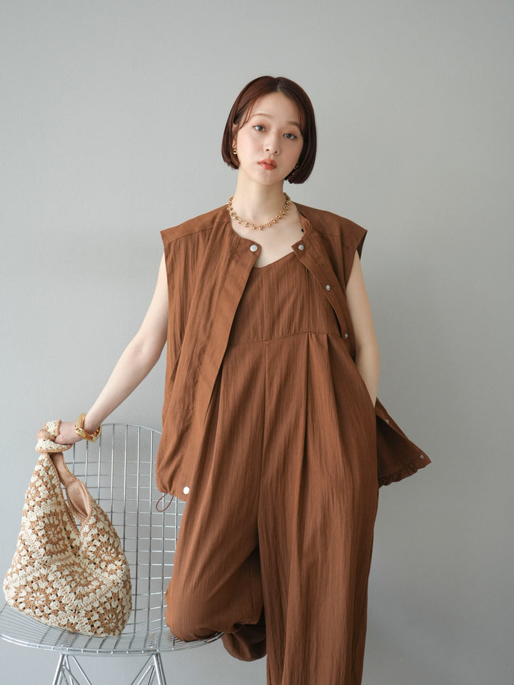 [SET]リネンライクビスチェデザインサロペット+リネンライクドロストバルーンブルゾン(2set)
