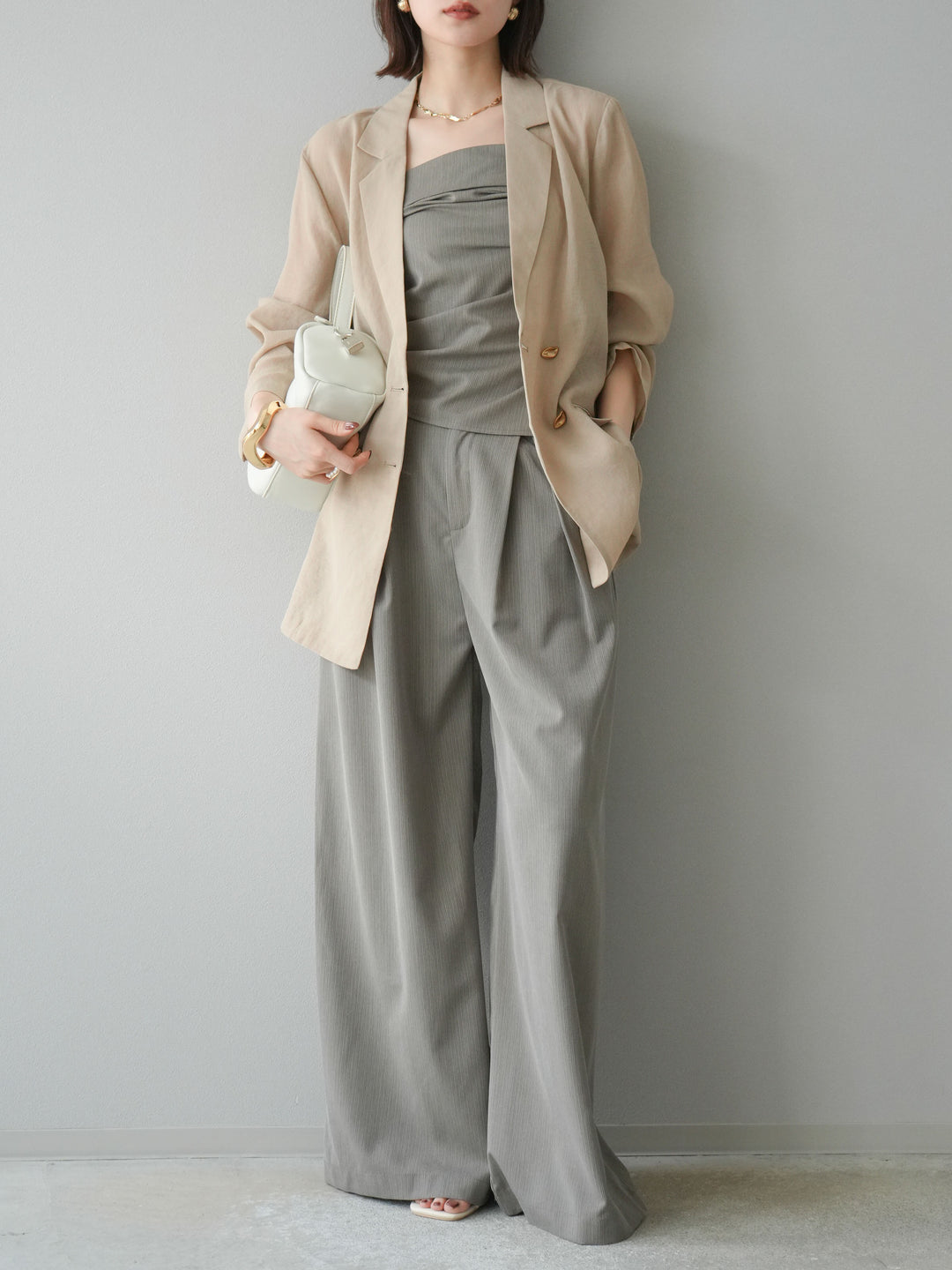 [予約]ゴールドボタンシアージャケット/ベージュ