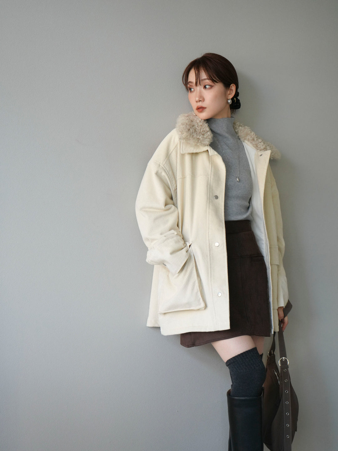 [予約]コーデュロイボア襟フライトジャケット/エクリュ