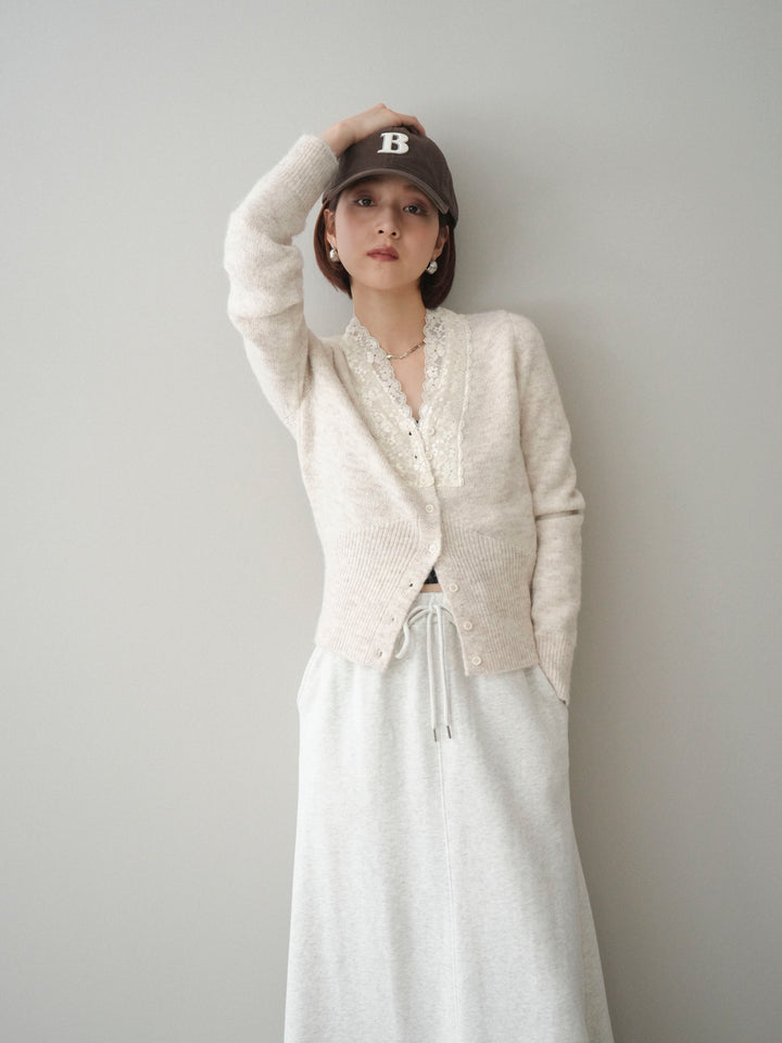 [SET]レースネックコンパクトニットカーディガン+選べるアクセセット(2set)