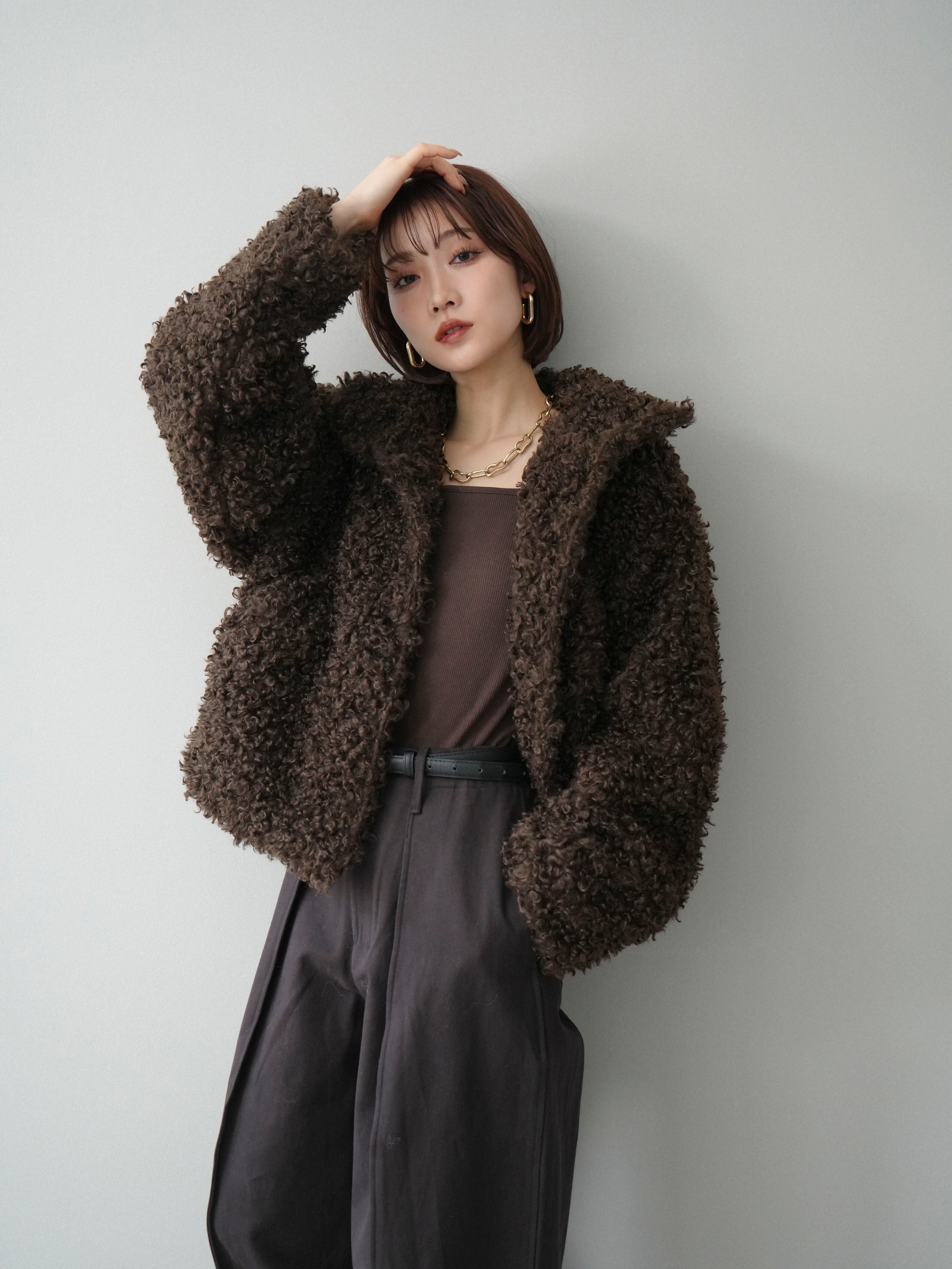 プードルファーミドルスタンドブルゾン　ブラウン　lumier リュミエ 予約]プードルファーミドルスタンドブルゾン/brown – Lumier