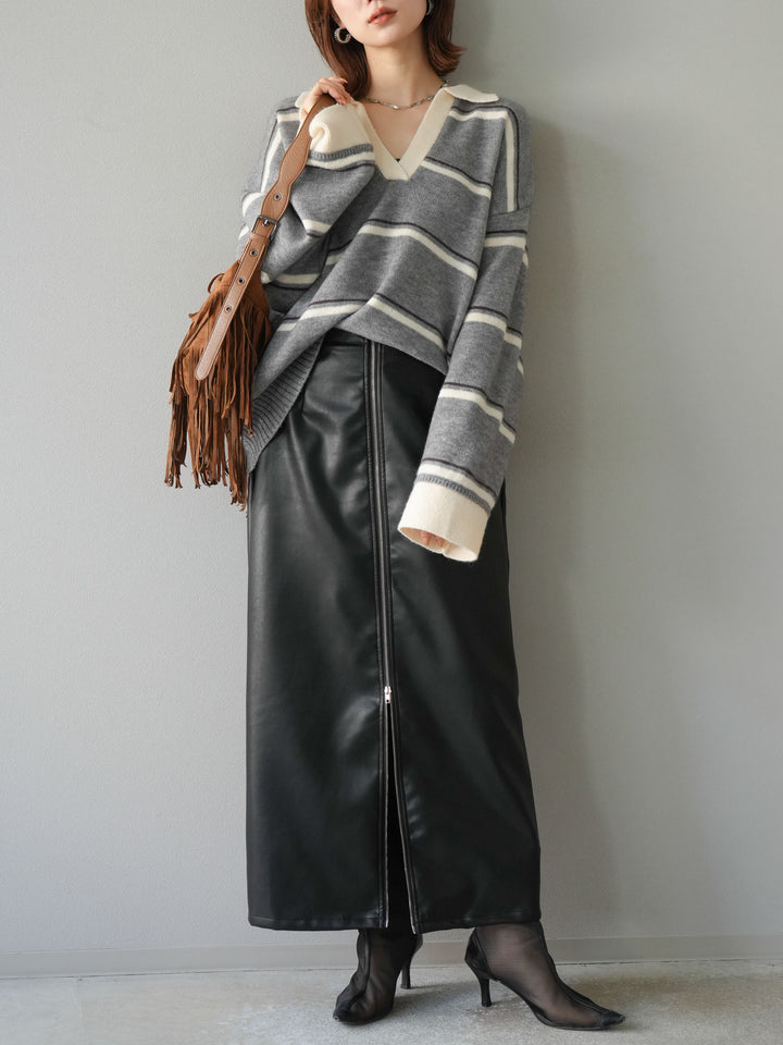 [予約]フェイクレザーZIPタイトスカート/ブラック