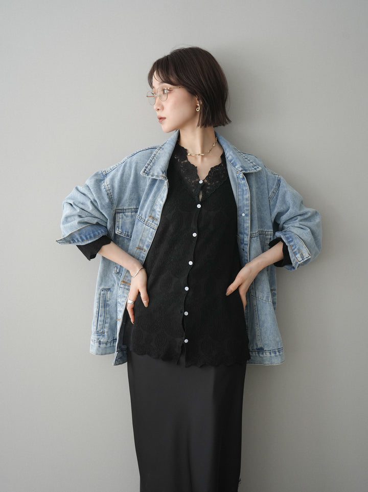 [SET]デザインBIGポケットオーバーデニムジャケット+選べるアクセセット(2set)