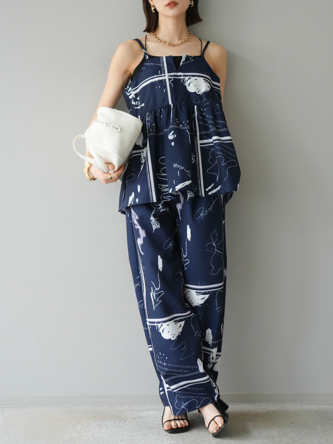 [予約]ペイント柄キャミソール/ネイビー