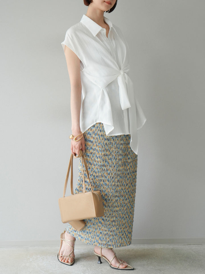 [SET]フロントタイシアーブラウス+マルチカラーランダムプリーツタイトスカート(2set)