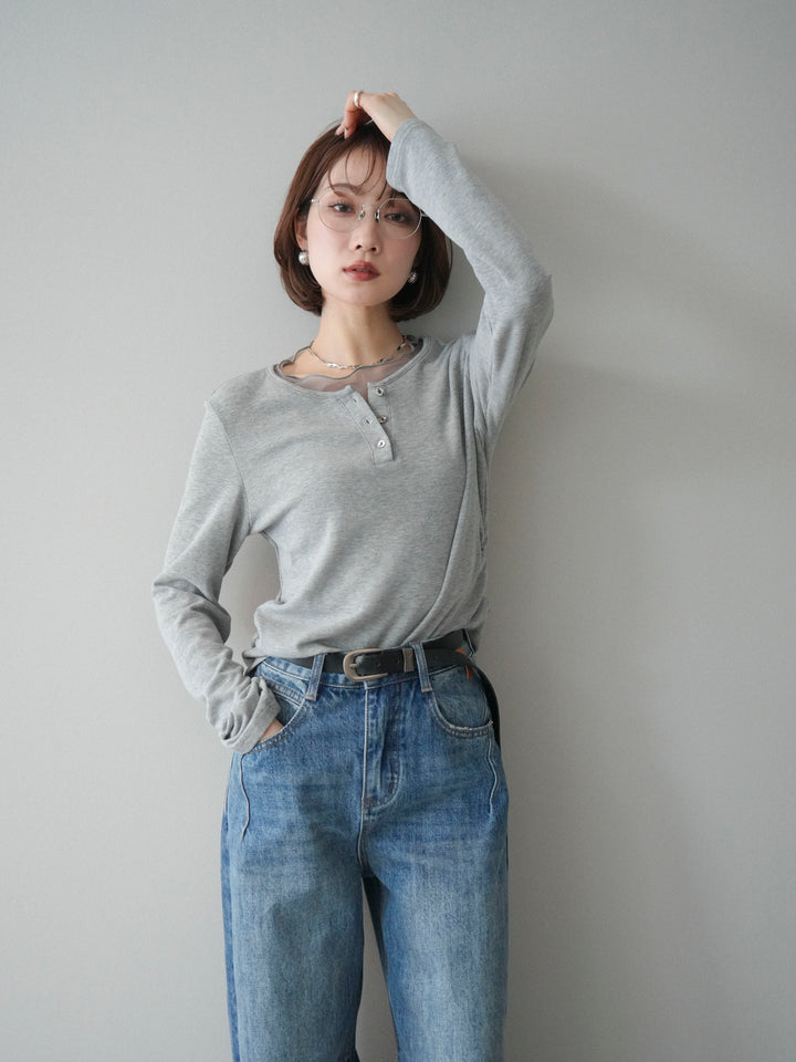[予約]チュールレイヤードヘンリーネックカットソー/gray