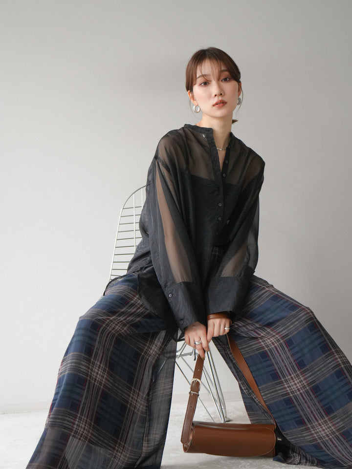 [予約]シャイニーシアーバンドカラーシャツ/ブラック