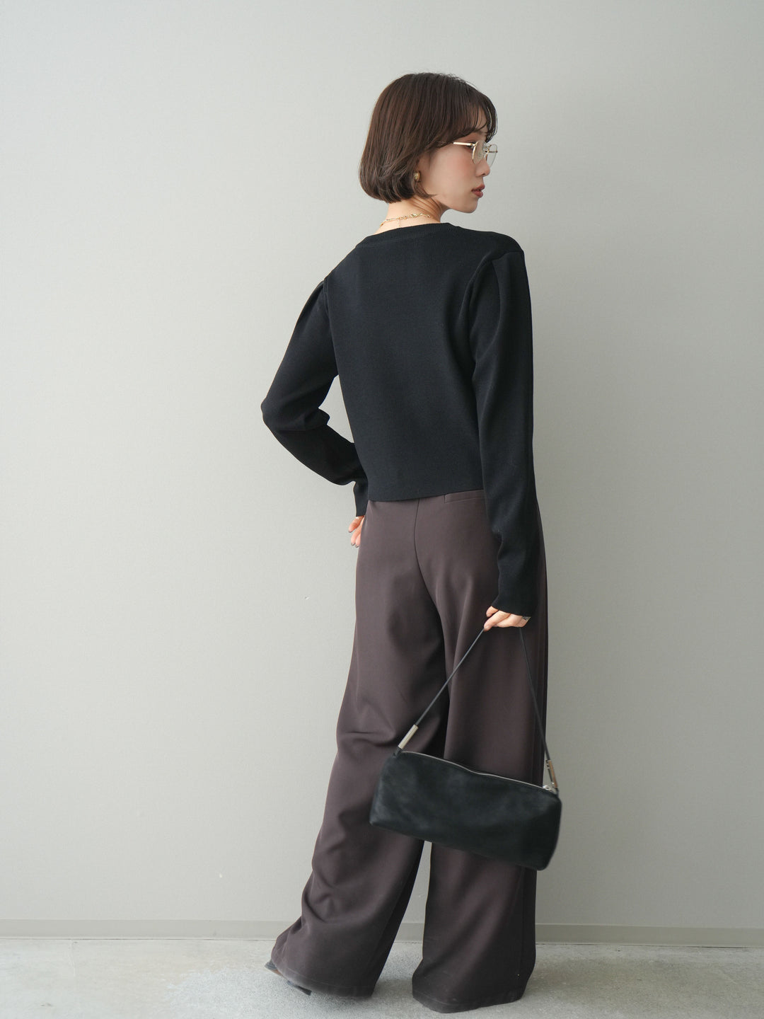 [SET]クリアボタンタックニットカーディガン+ベルトループデザインワイドパンツ(2set)