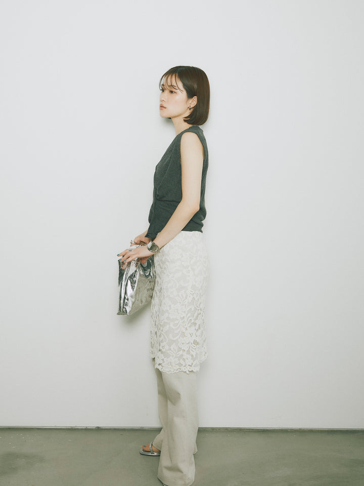 [SET]2WAYデザインニットベスト+レイヤードスカートセットフレアパンツ(2set)