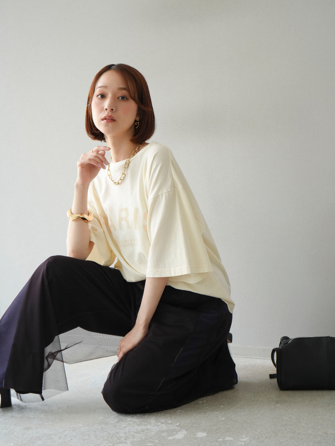 [予約]ピグメントロゴプリントTシャツ/アイボリー