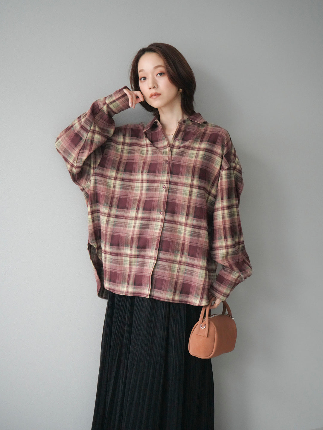 [予約]マルチウェイチェックシャツ/bordeauxbeige