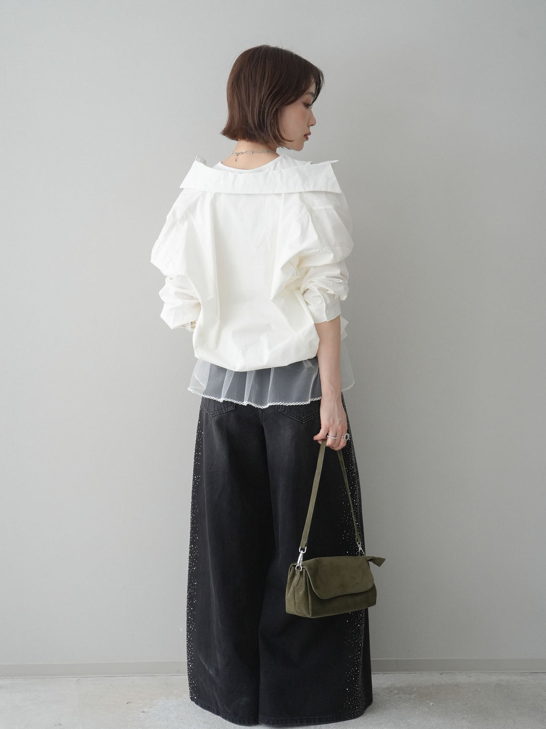 [予約]サイドビジューワイドデニムパンツ/black