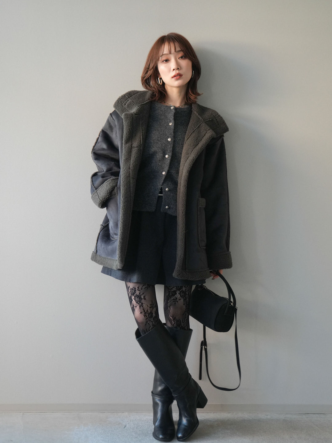 [予約]ベルト付きタックミニスカート/charcoal