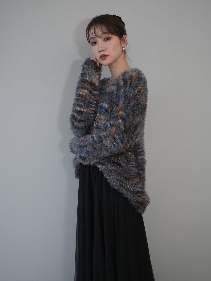 [予約]ミックスシャギールーズニットプルオーバー/blue