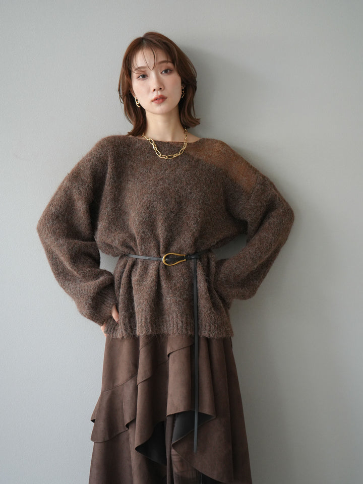 [SET]ネック透かし編みニットプルオーバー+選べるアクセセット(2set)