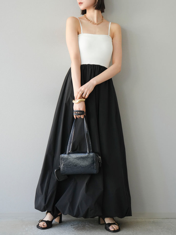 [予約]異素材ドッキングカップ付ベアキャミバルーンワンピース/オフブラック