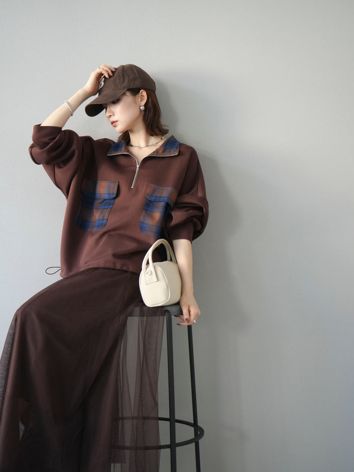 [予約]チェックポイントドロストポンチプルオーバー/ブラウン