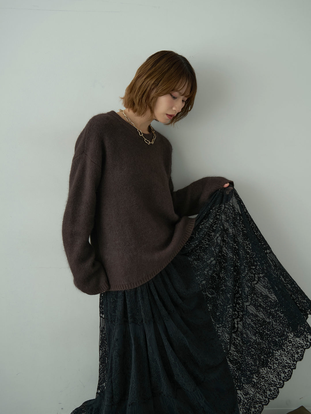 [予約]ソフトシャギークルーネックプルオーバー/brown