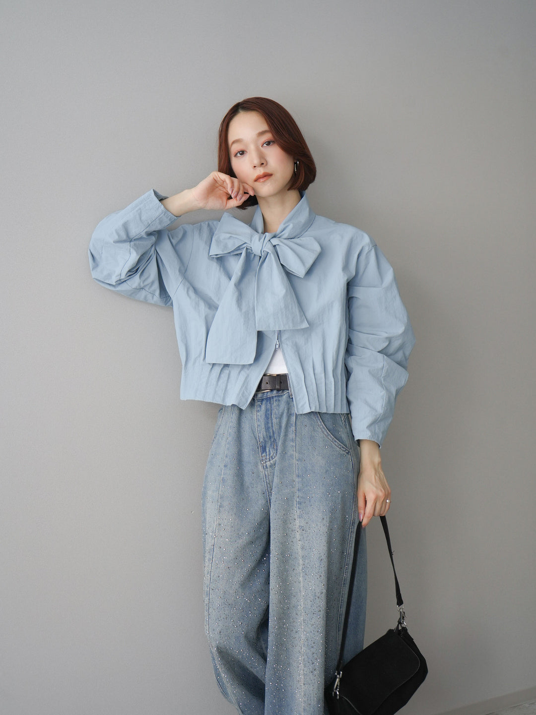 [SET]ボウタイ裾プリーツライトジャケット+選べるアクセセット(2set)