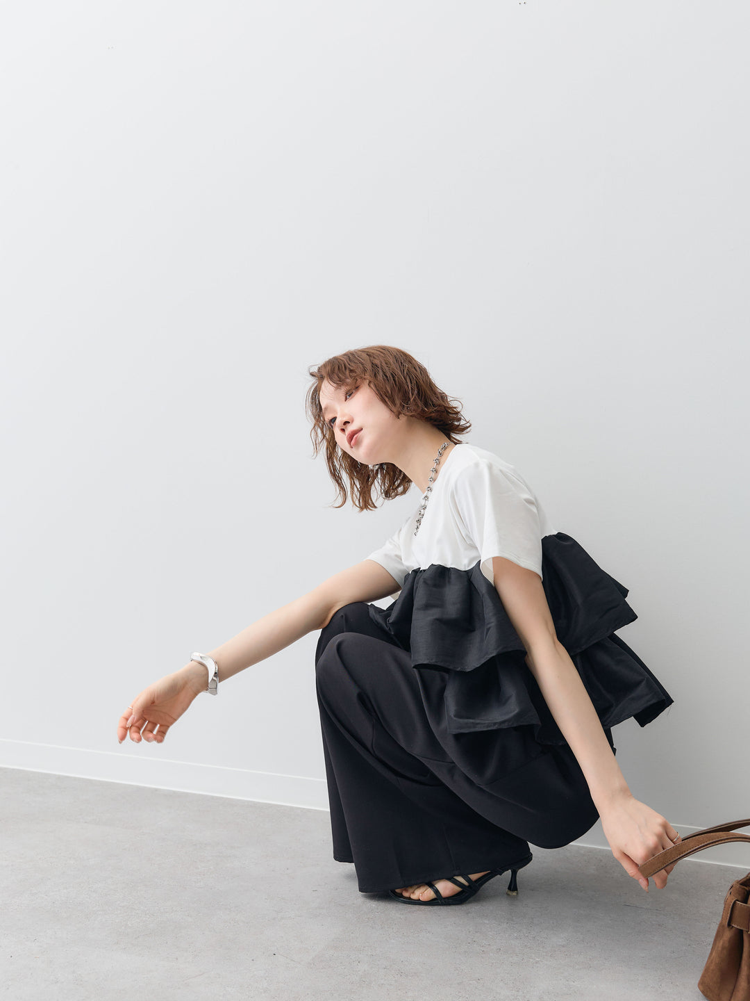 [SET]フリルティアードTEE+クレープデシンタックワイドパンツ(2set)