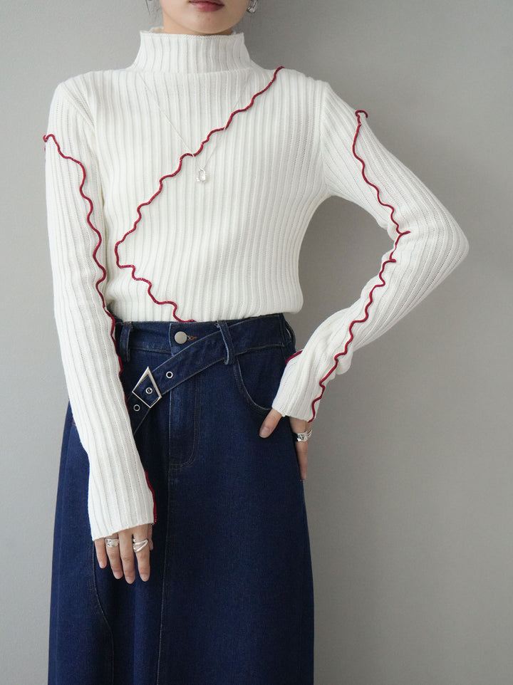 【預購】色彩協調柔和高領針織上衣/象牙色