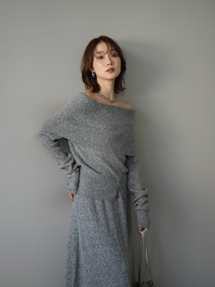 [予約]ミックスヤーンオフショルニットプルオーバー/グレー