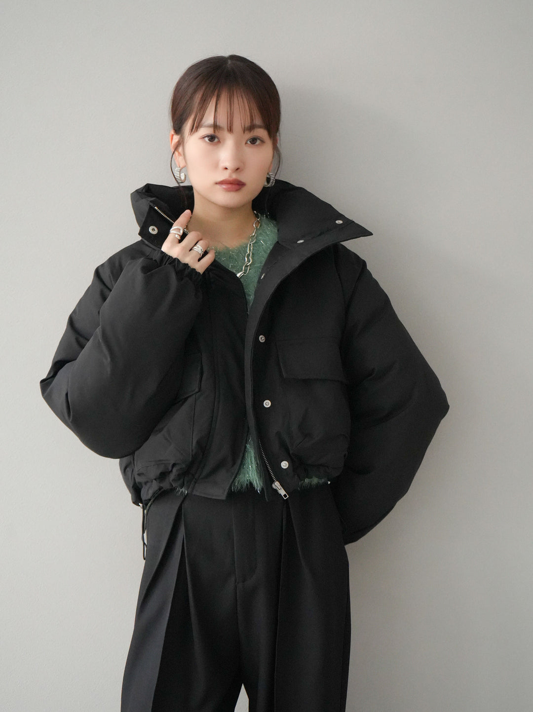 [予約]ファイバーダウンショートブルゾン/ブラック