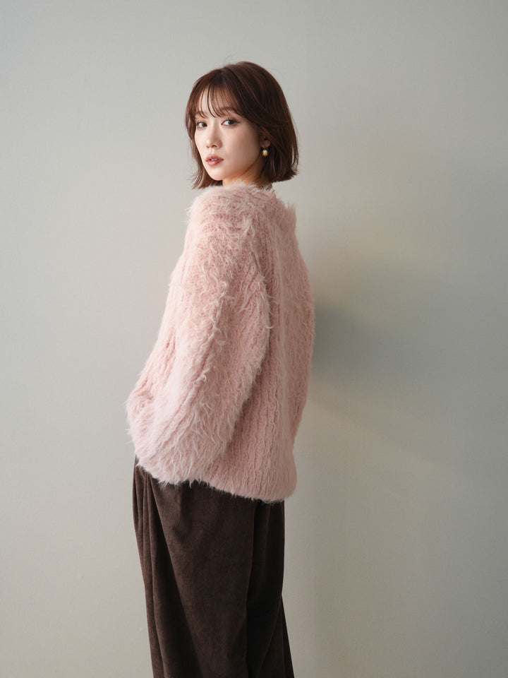 [SET]シャギーオーバーニットカーディガン+選べるアクセセット(2set)