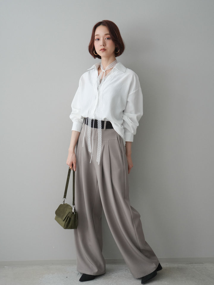 [予約]ウエストバイカラータックワイドパンツ/greige