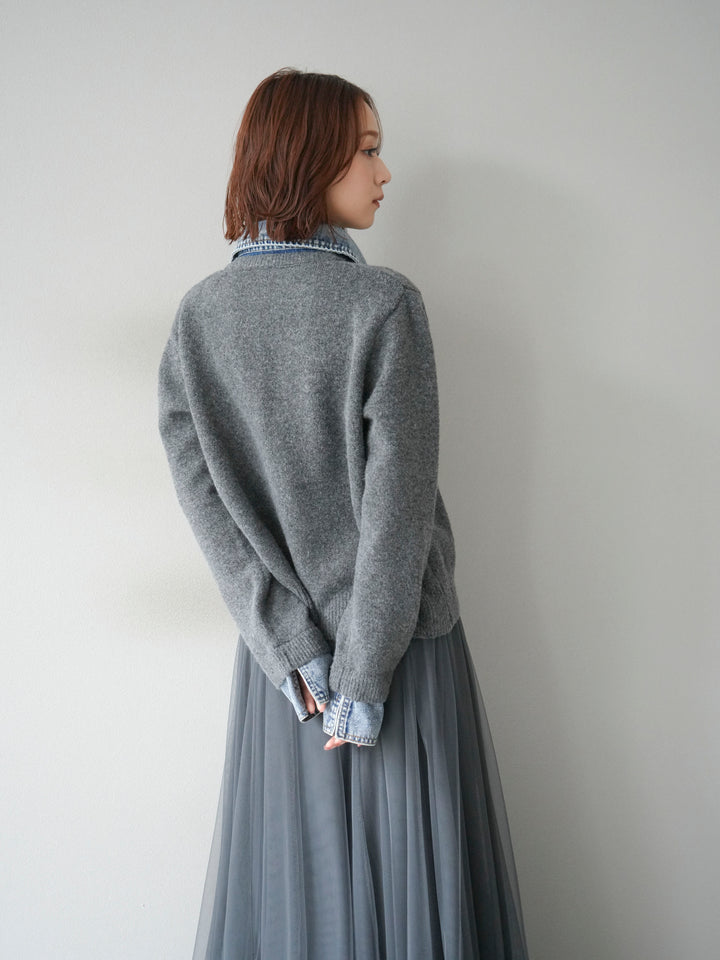 [予約]デニム襟ボタンニットカーディガン/チャコール