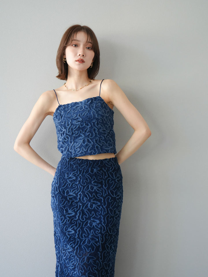 [予約]パイピングフラワーシアーベロアキャミソール/ネイビー