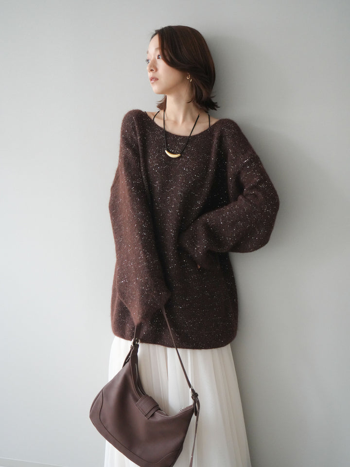 [予約]スパンコールミニシャギーニットチュニック/brown