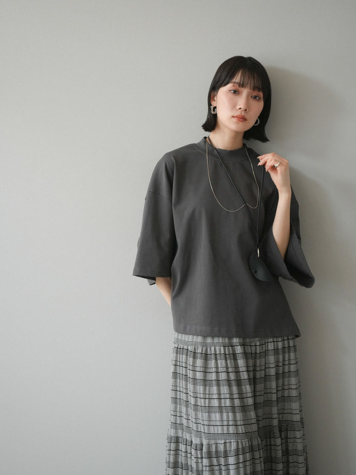 [予約]モックネックコットンルーズTシャツ/チャコール