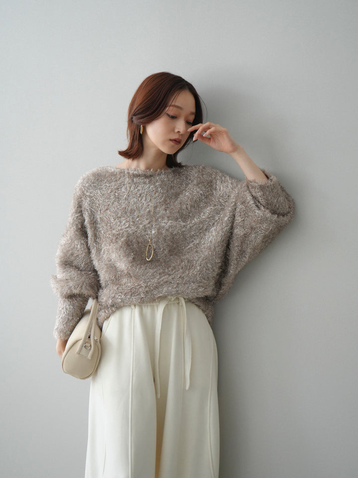 [予約]ラメシャギードルマンニットプルオーバー/beige