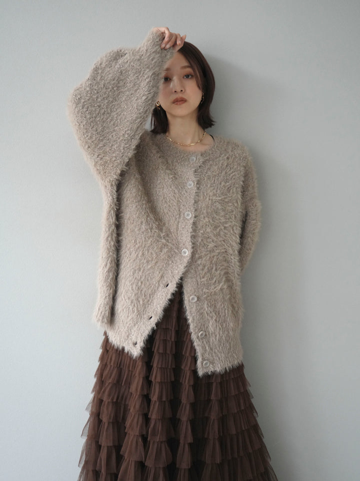 [予約]クルーネックランダムシャギーカーディガン/グレージュ