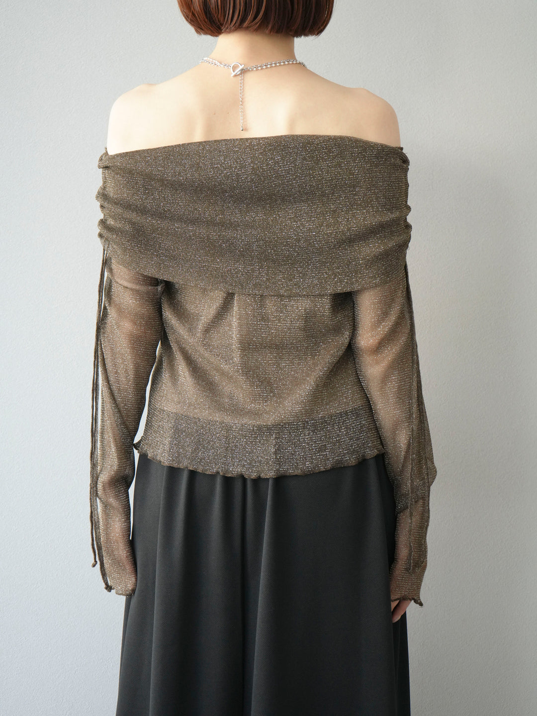 [予約]ラメシアーウィンガーホールオフショルトップス/ブラウン