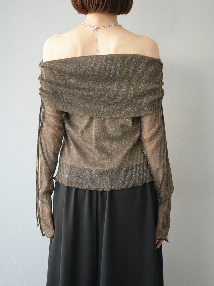 [予約]ラメシアーウィンガーホールオフショルトップス/ブラウン