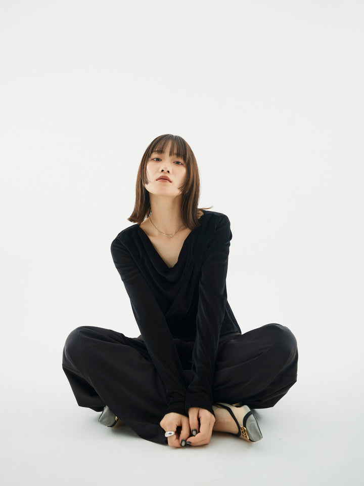 【Allure】[SET]シアーベロアタックデザイントップス+タフタワイドカーブパンツ(2set)