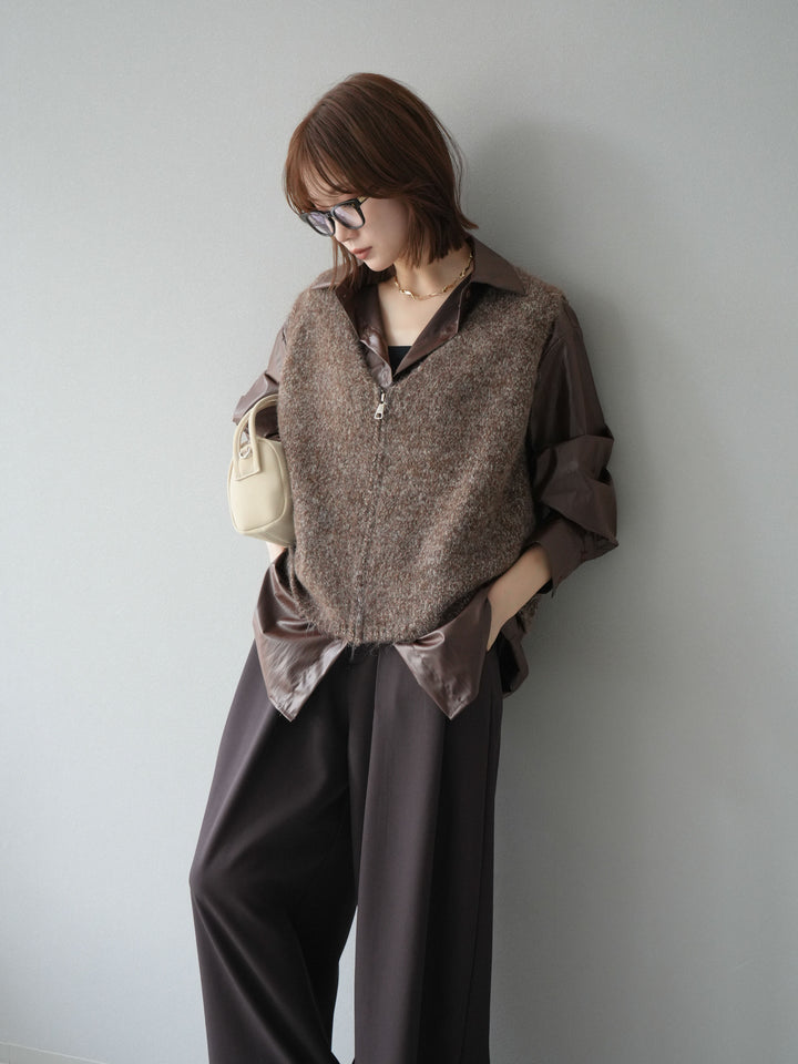 [予約]フェイクレザーシャツ/ブラウン