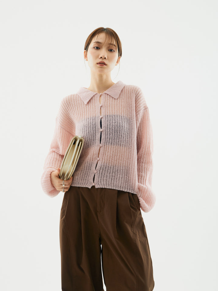 【Allure】[SET]起毛片畦編みシアーポロニット+起毛片畦編みシアーポロニット(2set)