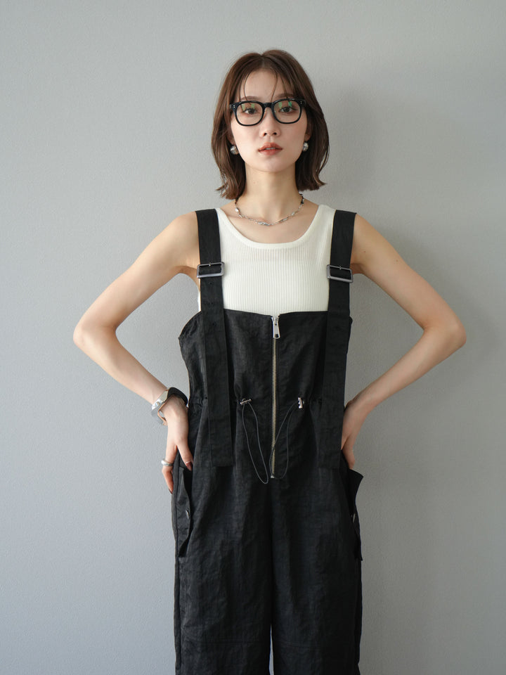 [予約]ナイロンタックデザインサロペット/ブラック