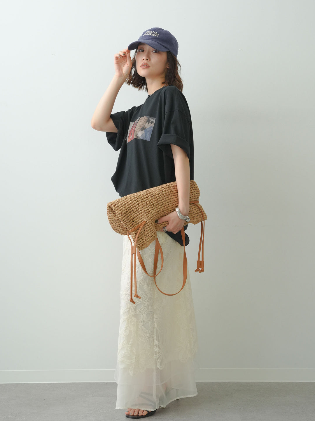 [SET]スリードッグフォトボックスTEE+フラワーレースレイヤードスカート(2set)