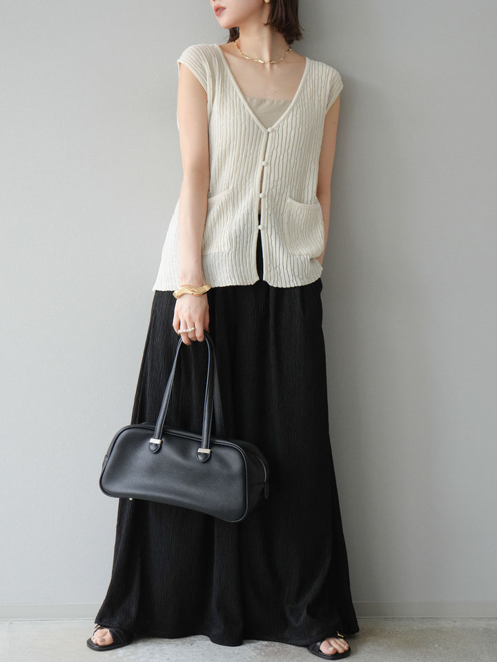 [SET] 波浪夏季針織背心+柳葉寬腿褲（2件套）
