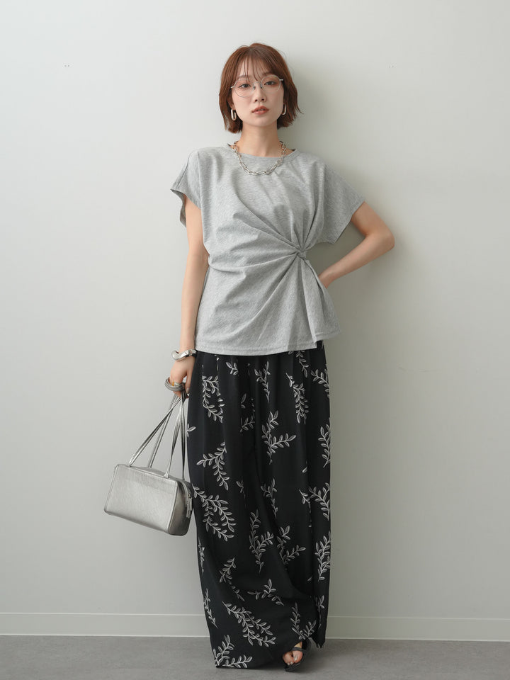 [SET]サイドノットTEE+リーフプリントタックワイドパンツ(2set)